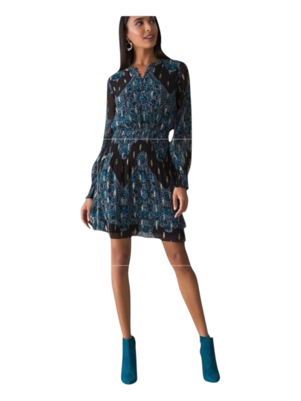 WHITE HOUSE BLACK MARKET Metallic
Clip-Dot Blouson Mini Dress, Size S.